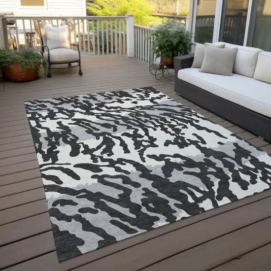 Black Gray And Ivory Animal Print Washable Indoor Outdoor Area Rug Photo 8