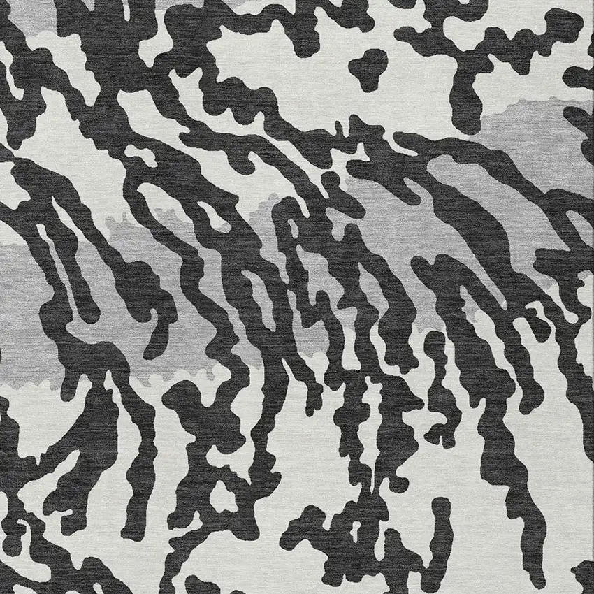 Black Gray And Ivory Animal Print Washable Indoor Outdoor Area Rug Photo 6