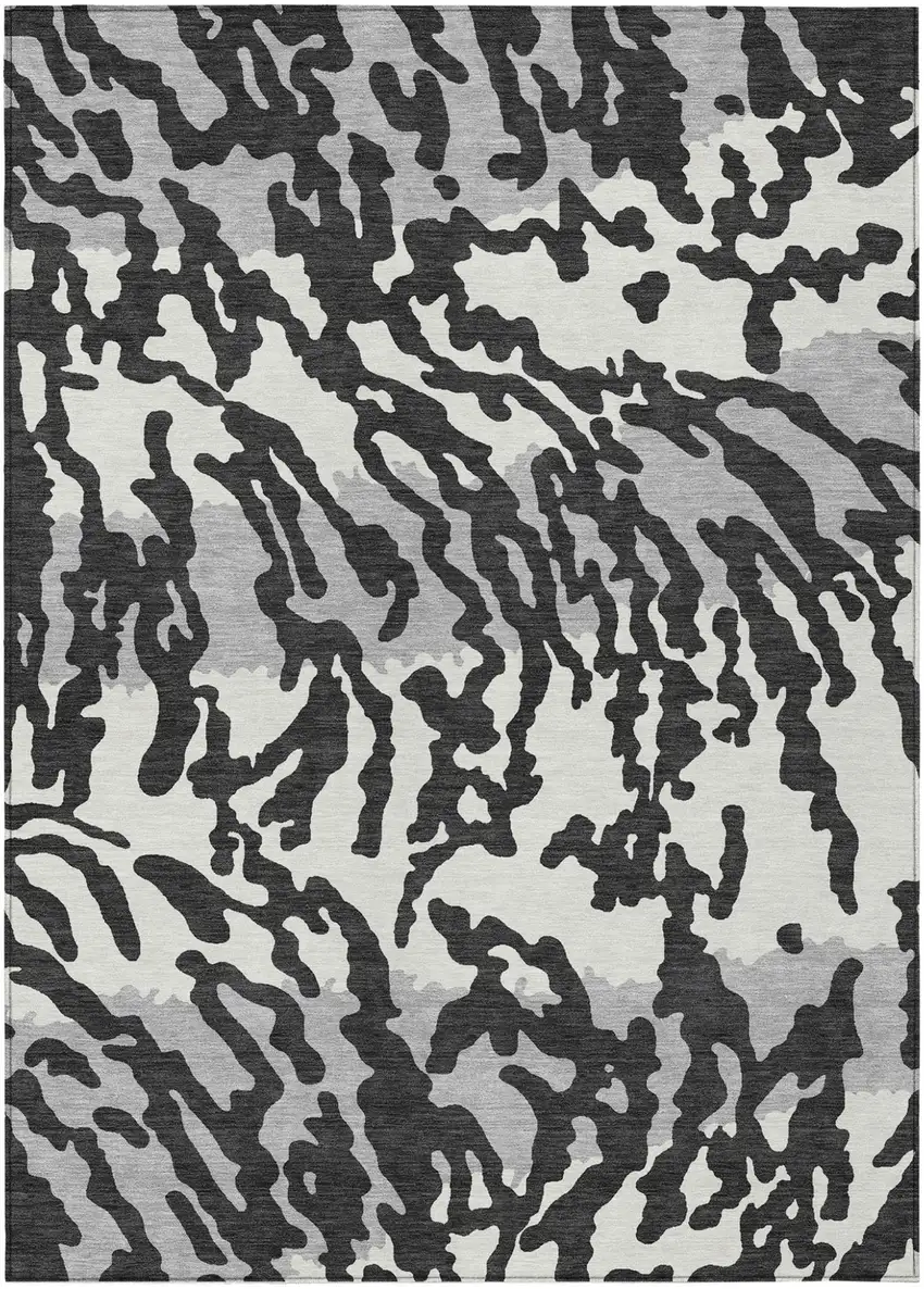 Black Gray And Ivory Animal Print Washable Indoor Outdoor Area Rug Photo 2