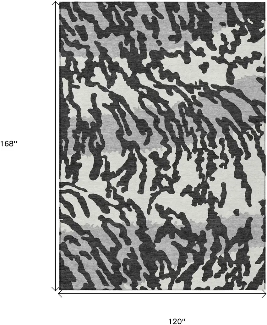 Black Gray And Ivory Animal Print Washable Indoor Outdoor Area Rug Photo 3