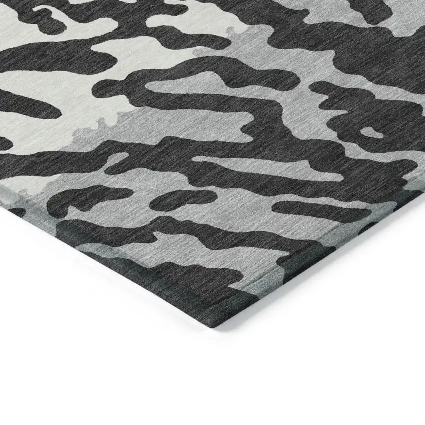 Black Gray And Ivory Animal Print Washable Indoor Outdoor Area Rug Photo 5