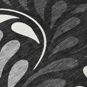 Photo of Black Gray And Ivory Botanical Leaves Washable Indoor Outdoor Area Rug