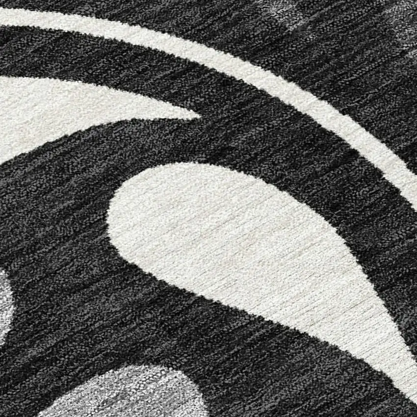 Black Gray And Ivory Botanical Leaves Washable Indoor Outdoor Area Rug Photo 2