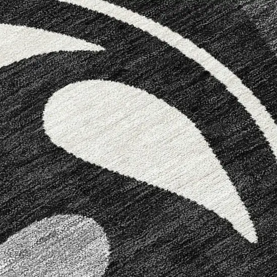 Black Gray And Ivory Botanical Leaves Washable Indoor Outdoor Area Rug Photo 2