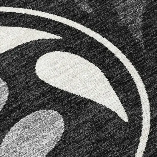 Black Gray And Ivory Botanical Leaves Washable Indoor Outdoor Area Rug Photo 3