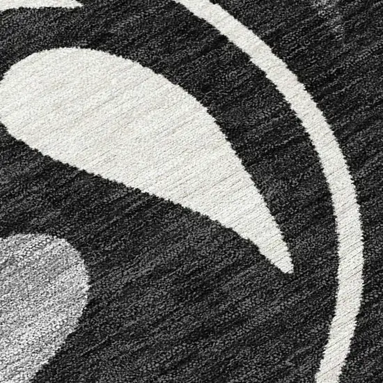 Black Gray And Ivory Botanical Leaves Washable Indoor Outdoor Area Rug Photo 2