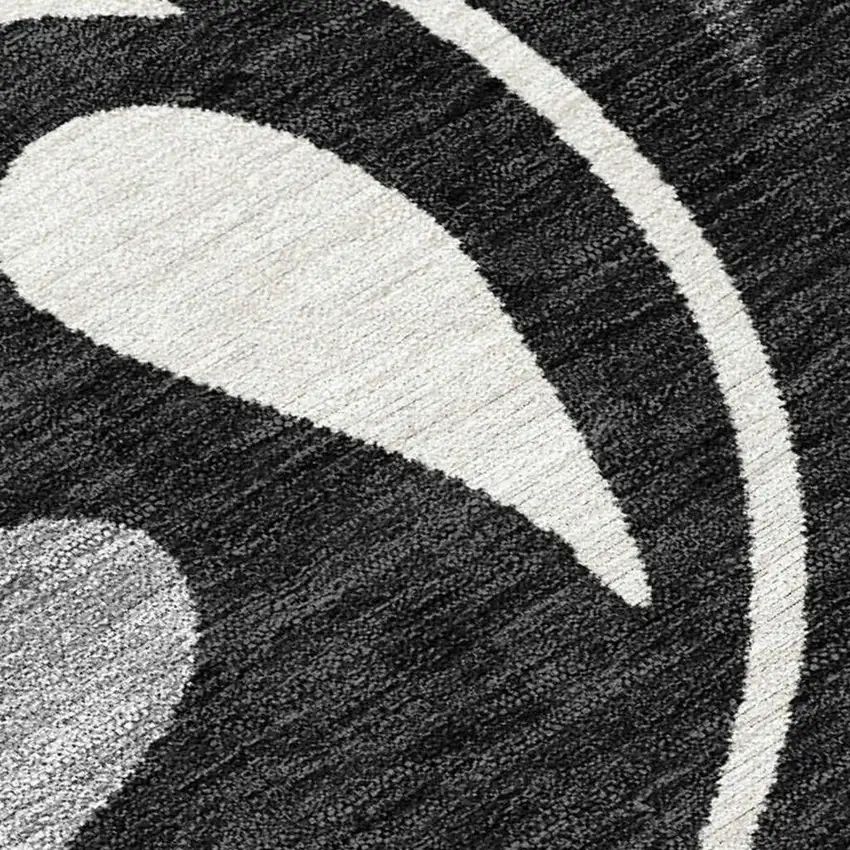 Black Gray And Ivory Botanical Leaves Washable Indoor Outdoor Area Rug Photo 2