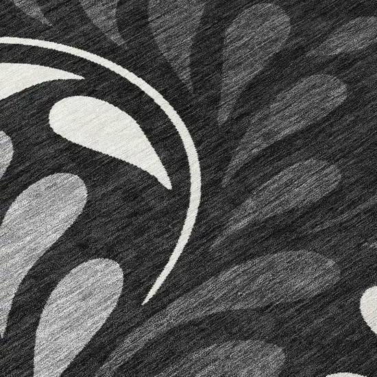 Black Gray And Ivory Botanical Leaves Washable Indoor Outdoor Area Rug Photo 1