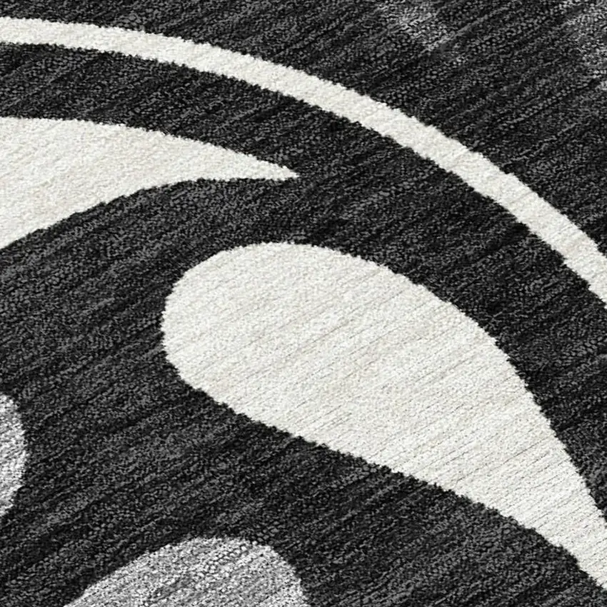 Black Gray And Ivory Botanical Leaves Washable Indoor Outdoor Area Rug Photo 2