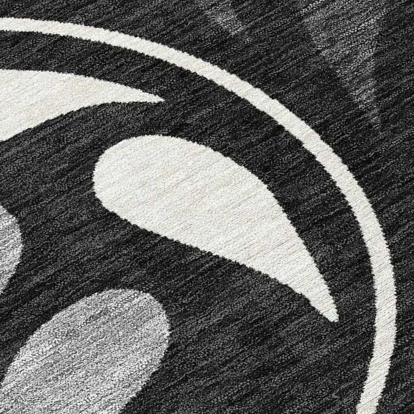 Black Gray And Ivory Botanical Leaves Washable Indoor Outdoor Area Rug Photo 3