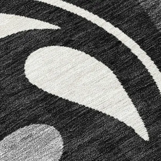 Black Gray And Ivory Botanical Leaves Washable Indoor Outdoor Area Rug Photo 2