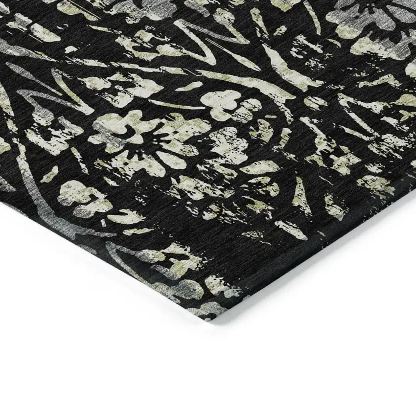 Black Gray And Ivory Floral Washable Indoor Outdoor Area Rug Photo 4