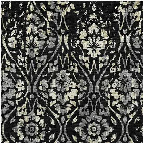 Black Gray And Ivory Floral Washable Indoor Outdoor Area Rug Photo 6