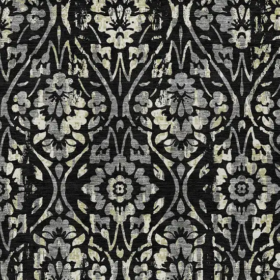 Black Gray And Ivory Floral Washable Indoor Outdoor Area Rug Photo 6