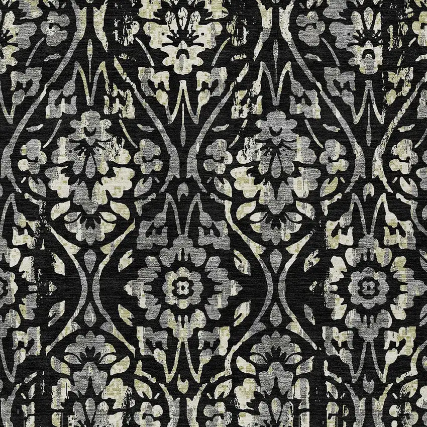 Black Gray And Ivory Floral Washable Indoor Outdoor Area Rug Photo 6