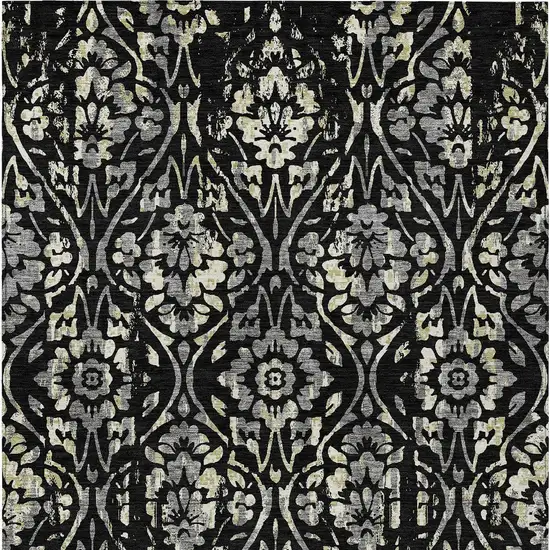 Black Gray And Ivory Floral Washable Indoor Outdoor Area Rug Photo 7