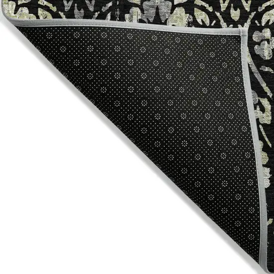 Black Gray And Ivory Floral Washable Indoor Outdoor Area Rug Photo 5