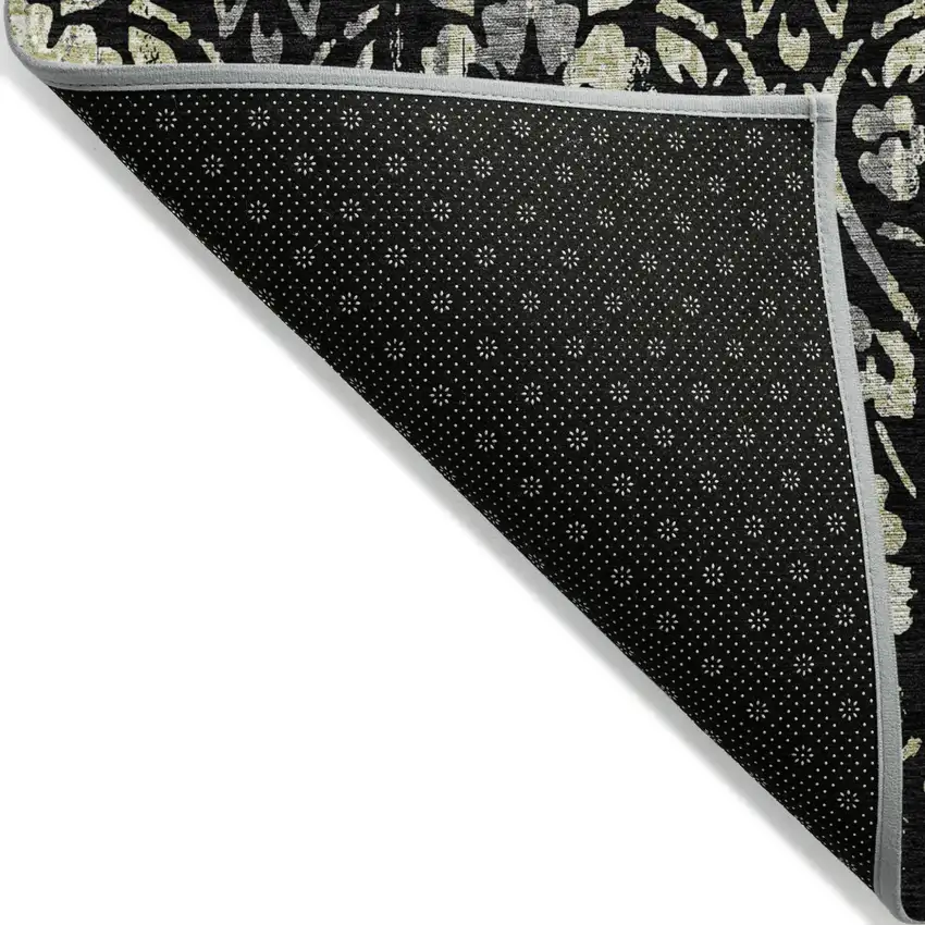 Black Gray And Ivory Floral Washable Indoor Outdoor Area Rug Photo 5