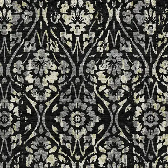 Black Gray And Ivory Floral Washable Indoor Outdoor Area Rug Photo 6