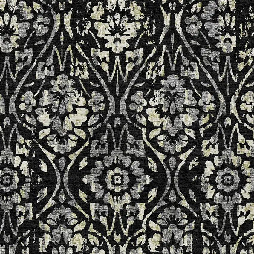 Black Gray And Ivory Floral Washable Indoor Outdoor Area Rug Photo 6