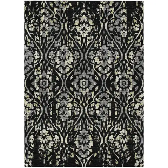 Black Gray And Ivory Floral Washable Indoor Outdoor Area Rug Photo 2