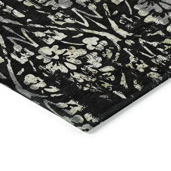 Black Gray And Ivory Floral Washable Indoor Outdoor Area Rug Photo 4