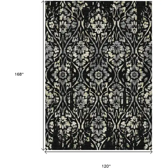 Black Gray And Ivory Floral Washable Indoor Outdoor Area Rug Photo 3