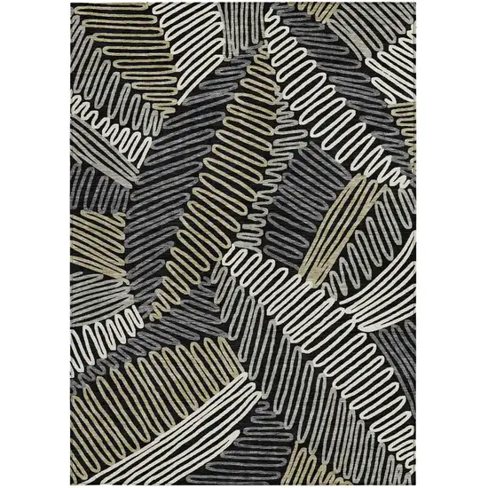 Black Gray And Ivory Floral Washable Indoor Outdoor Area Rug Photo 8