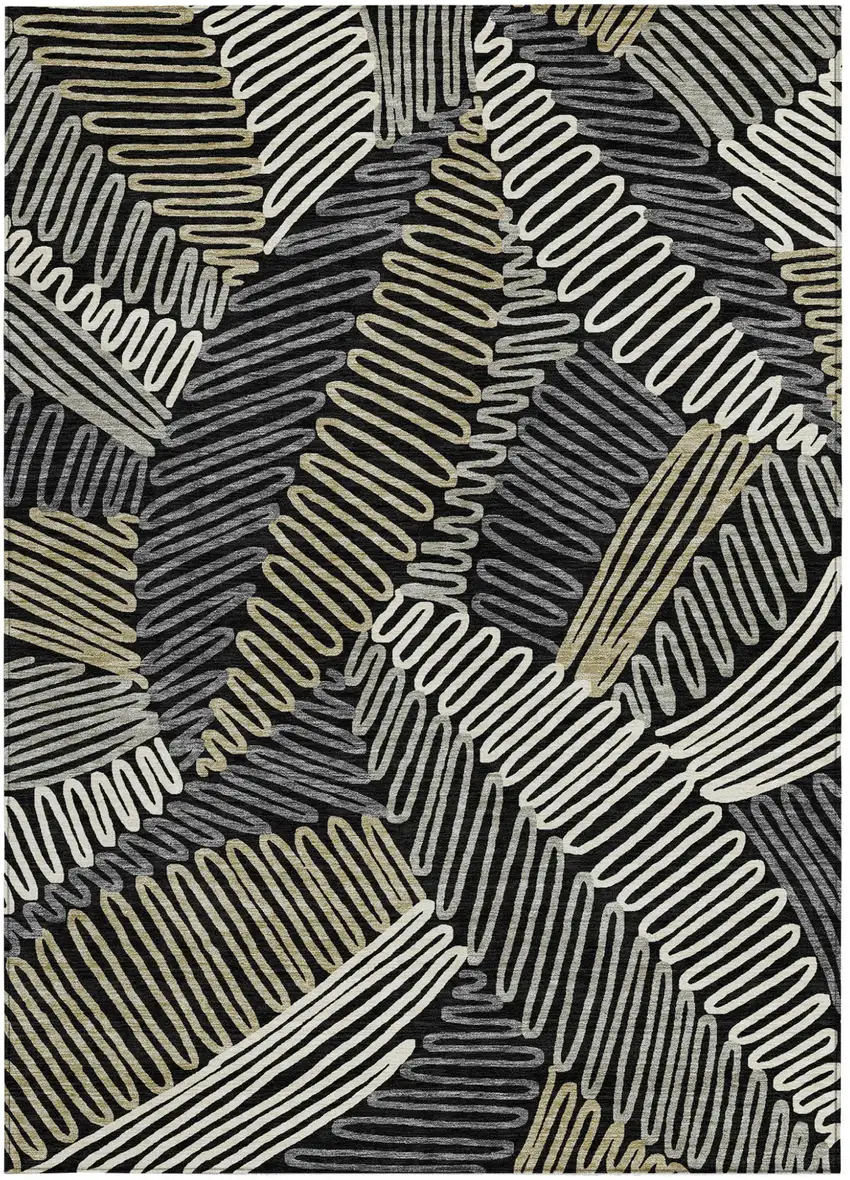 Black Gray And Ivory Floral Washable Indoor Outdoor Area Rug Photo 8
