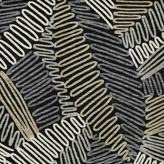 Black Gray And Ivory Floral Washable Indoor Outdoor Area Rug Photo 7