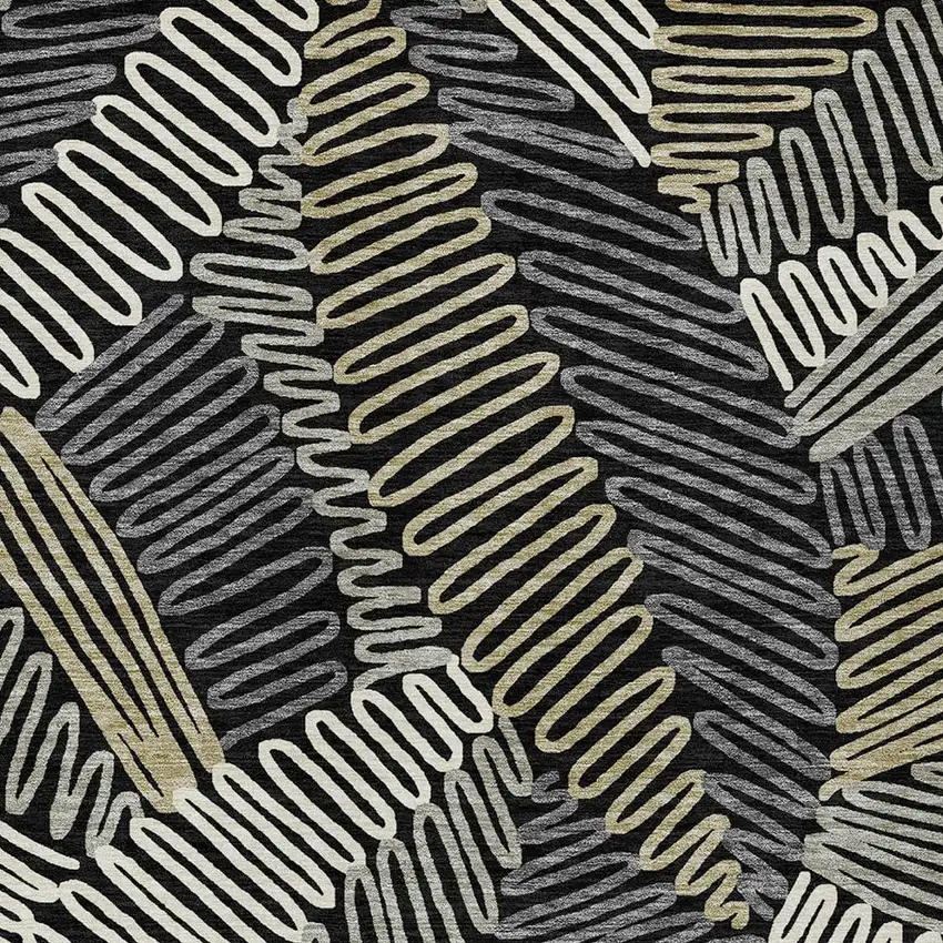 Black Gray And Ivory Floral Washable Indoor Outdoor Area Rug Photo 7