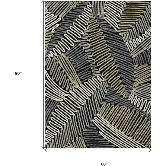 Black Gray And Ivory Floral Washable Indoor Outdoor Area Rug Photo 3