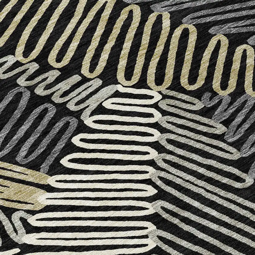 Black Gray And Ivory Floral Washable Indoor Outdoor Area Rug Photo 6