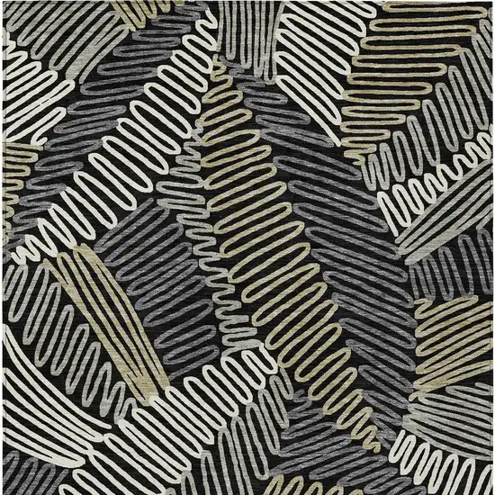 Black Gray And Ivory Floral Washable Indoor Outdoor Area Rug Photo 8