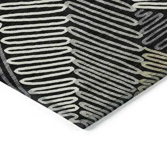 Black Gray And Ivory Floral Washable Indoor Outdoor Area Rug Photo 5