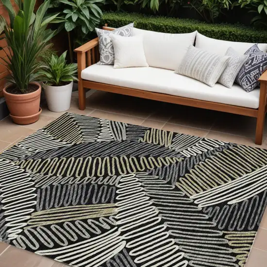 Black Gray And Ivory Floral Washable Indoor Outdoor Area Rug Photo 1