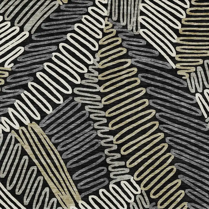 Black Gray And Ivory Floral Washable Indoor Outdoor Area Rug Photo 7