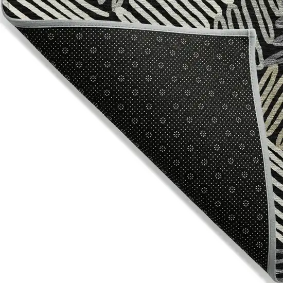 Black Gray And Ivory Floral Washable Indoor Outdoor Area Rug Photo 4