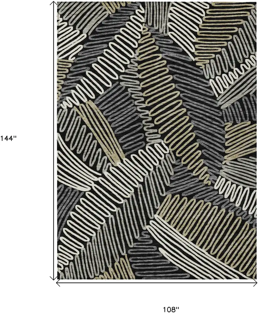 Black Gray And Ivory Floral Washable Indoor Outdoor Area Rug Photo 3