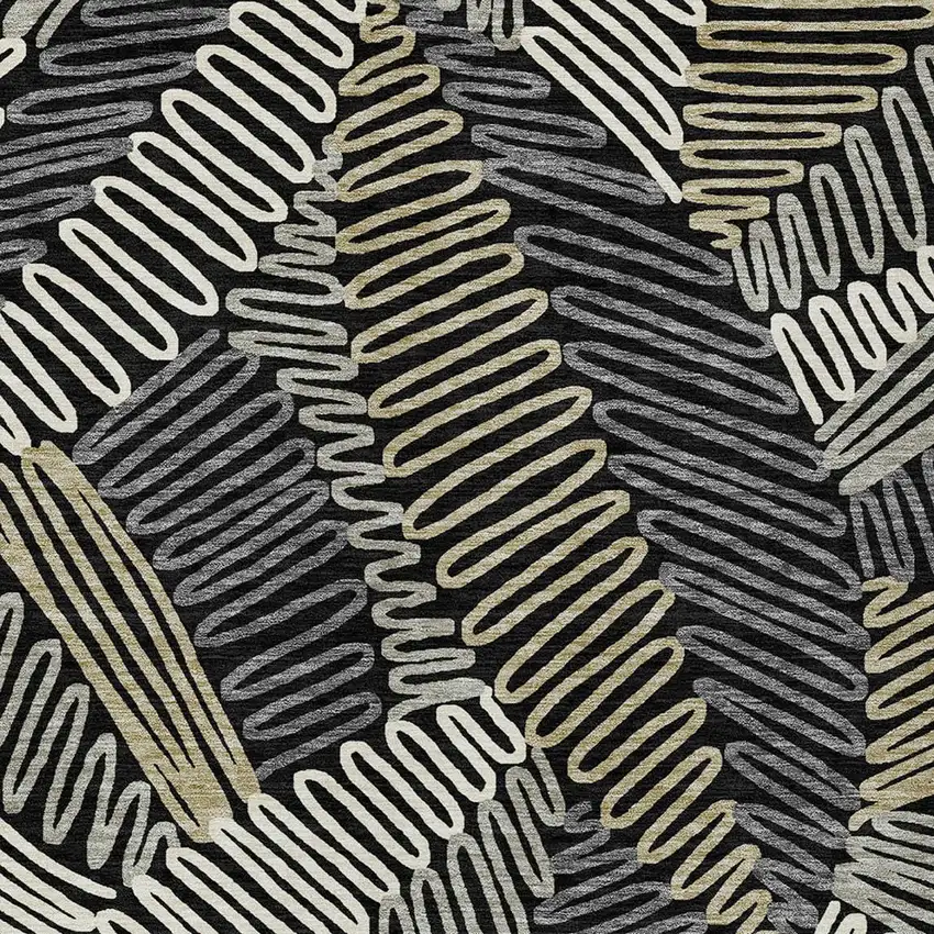 Black Gray And Ivory Floral Washable Indoor Outdoor Area Rug Photo 7