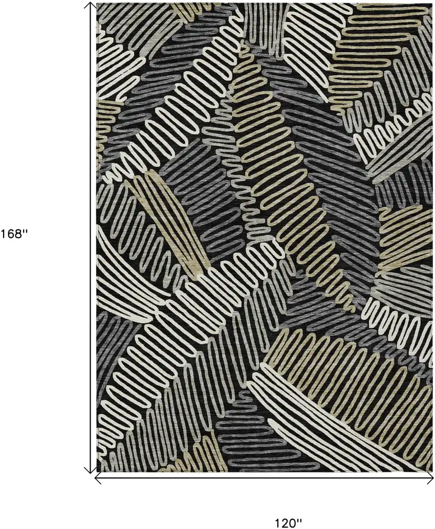 Black Gray And Ivory Floral Washable Indoor Outdoor Area Rug Photo 3