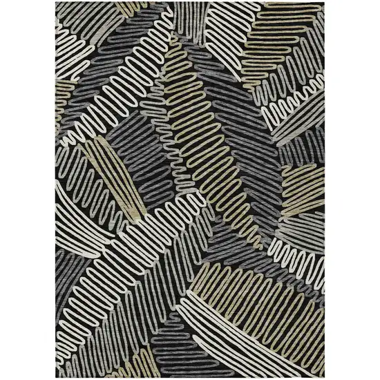 Black Gray And Ivory Floral Washable Indoor Outdoor Area Rug Photo 2