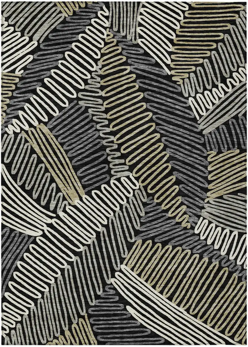 Black Gray And Ivory Floral Washable Indoor Outdoor Area Rug Photo 2