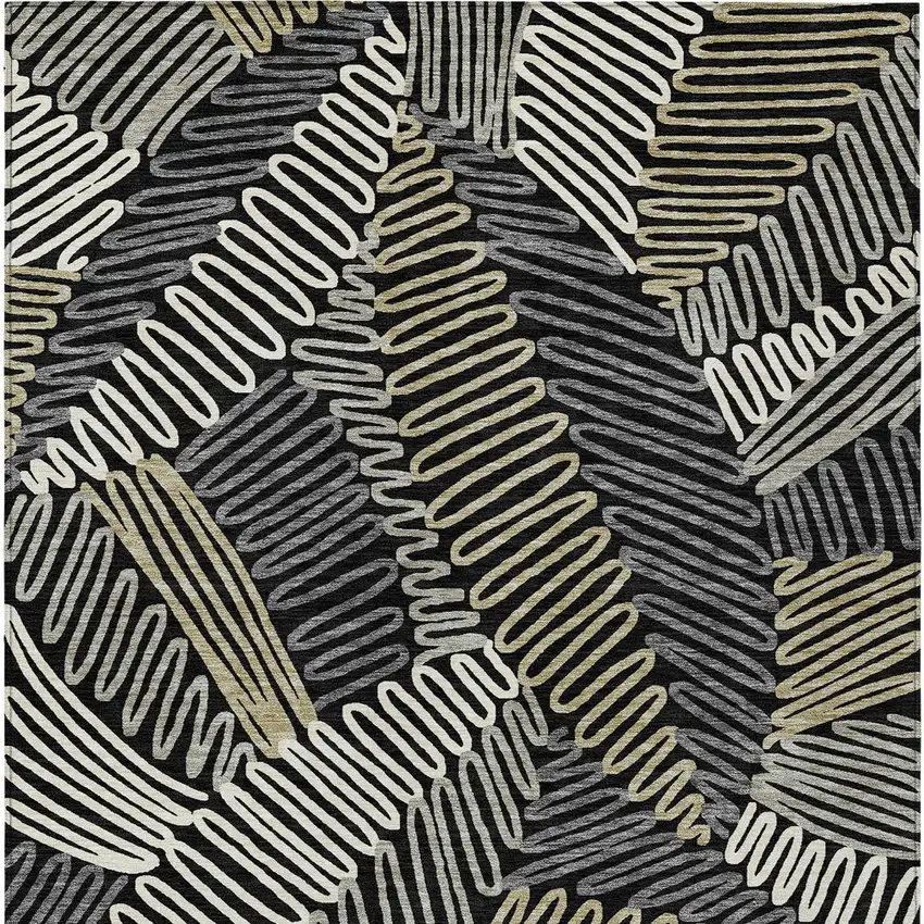 Black Gray And Ivory Floral Washable Indoor Outdoor Area Rug Photo 8