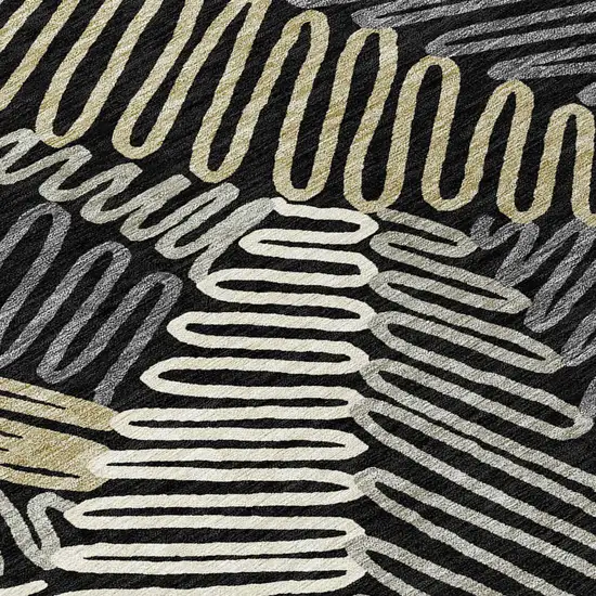 Black Gray And Ivory Floral Washable Indoor Outdoor Area Rug Photo 6