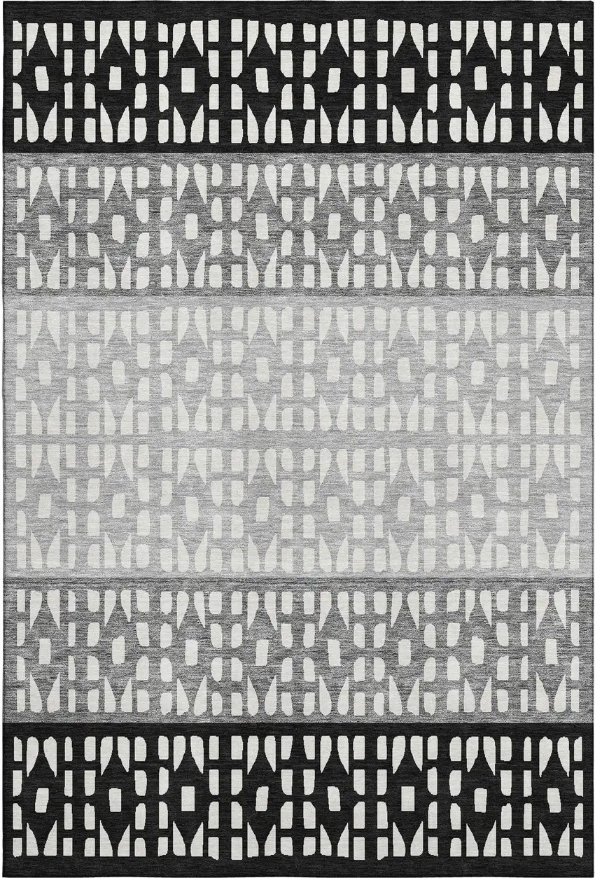 Black Gray And Ivory Geometric Washable Area Rug With UV Protection Photo 1