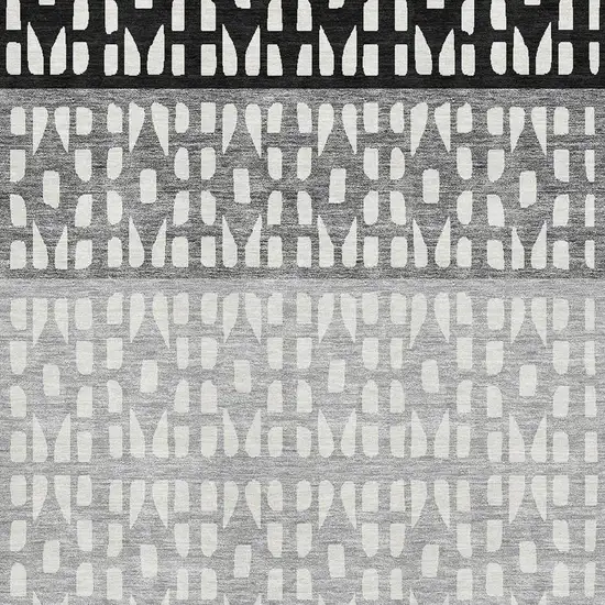 Black Gray And Ivory Geometric Washable Area Rug With UV Protection Photo 2