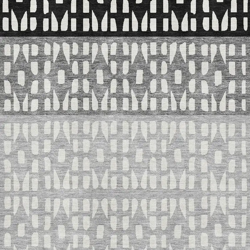 Black Gray And Ivory Geometric Washable Area Rug With UV Protection Photo 2