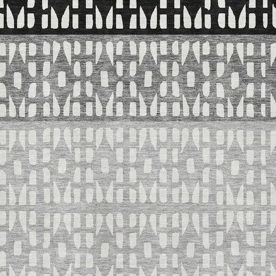 Black Gray And Ivory Geometric Washable Area Rug With UV Protection Photo 2