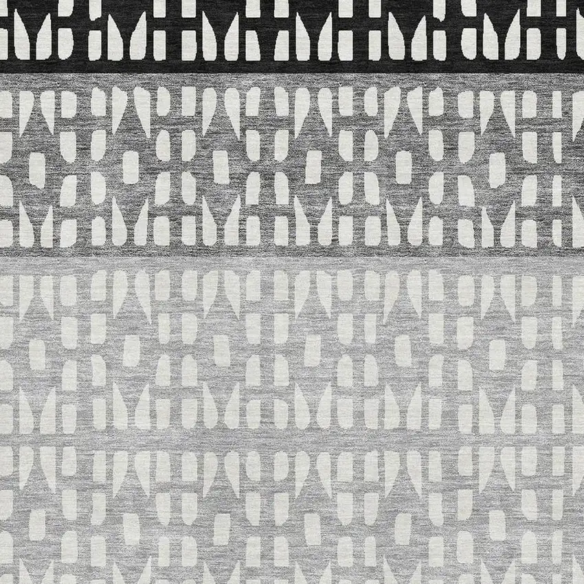 Black Gray And Ivory Geometric Washable Area Rug With UV Protection Photo 2